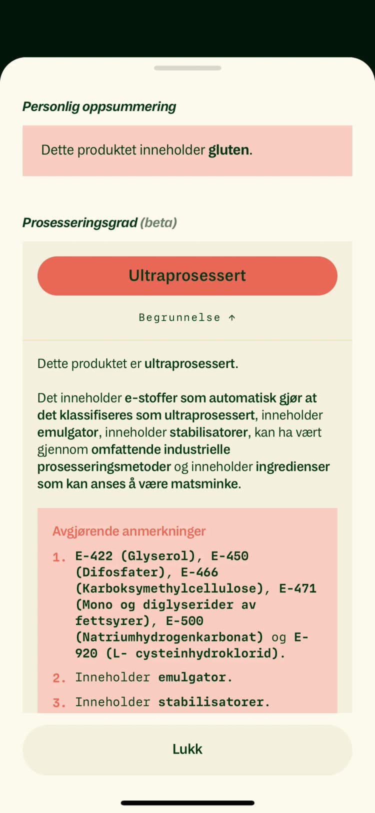 Produktdetaljer i Frifor-appen