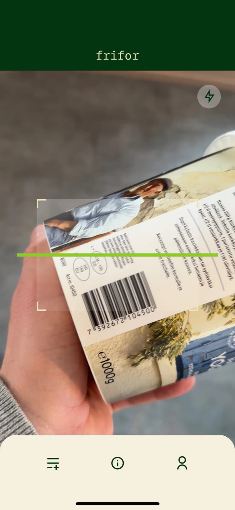 Strekkodeskanner i Frifor-appen